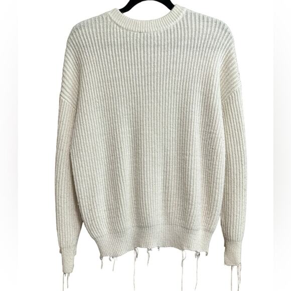 Splendid Frayed Hem Cotton Blend White Cream Sweater Size Medium - Picture 2 of 4